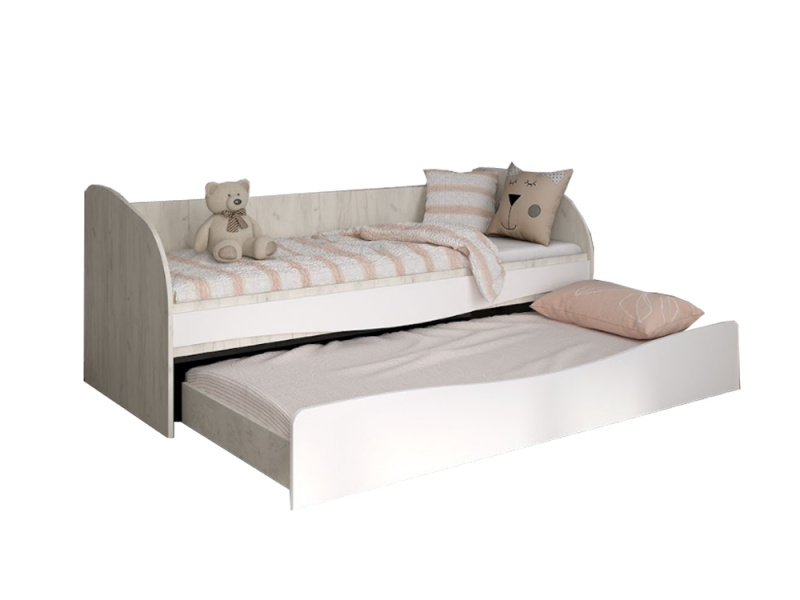 Кровать с выкатным спальным местом Дуб Крафт Белый